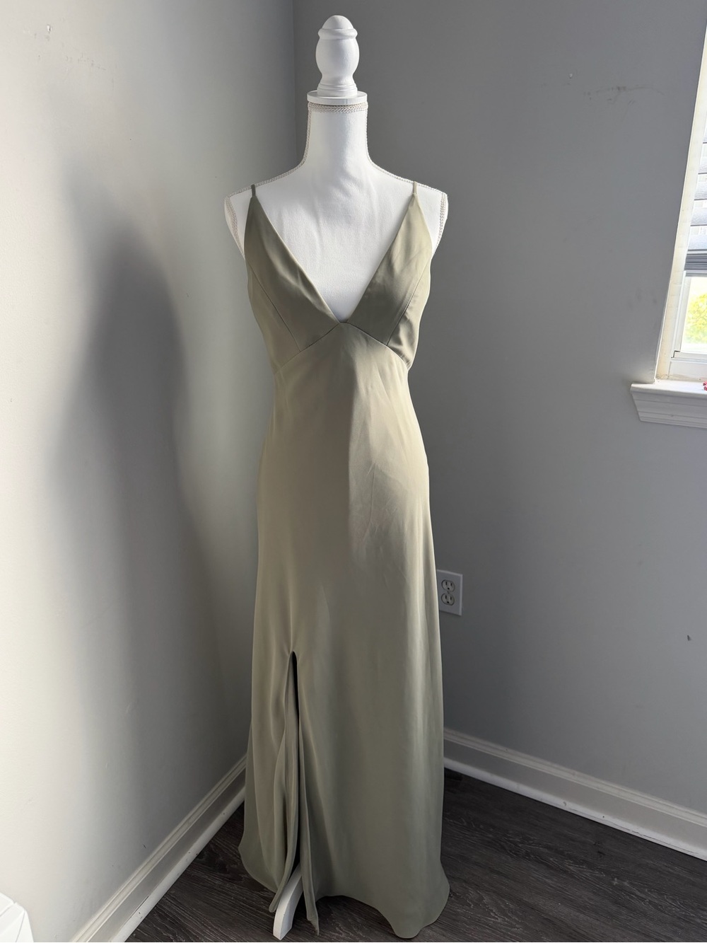 Jenny Yoo Olive Green V-Neck Maxi Slip Dress